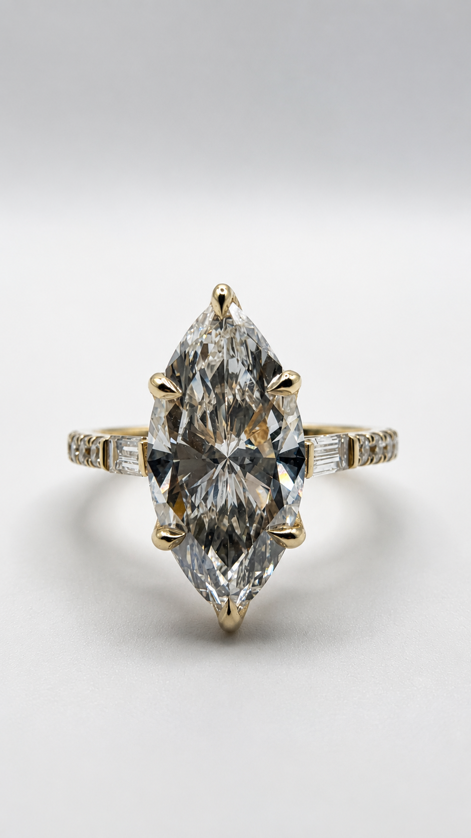 3.09CT Marquise Floral Basket Cathedral Ring with Baguette & Round Brilliant Diamonds