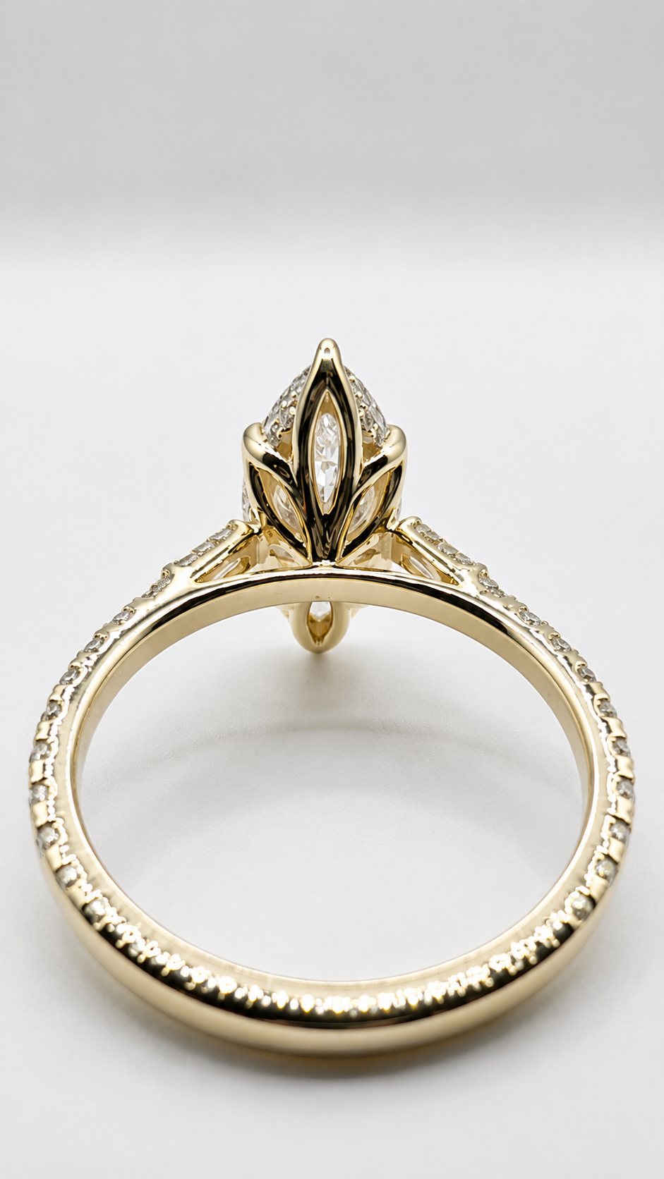 3.09CT Marquise Floral Basket Cathedral Ring with Baguette & Round Brilliant Diamonds