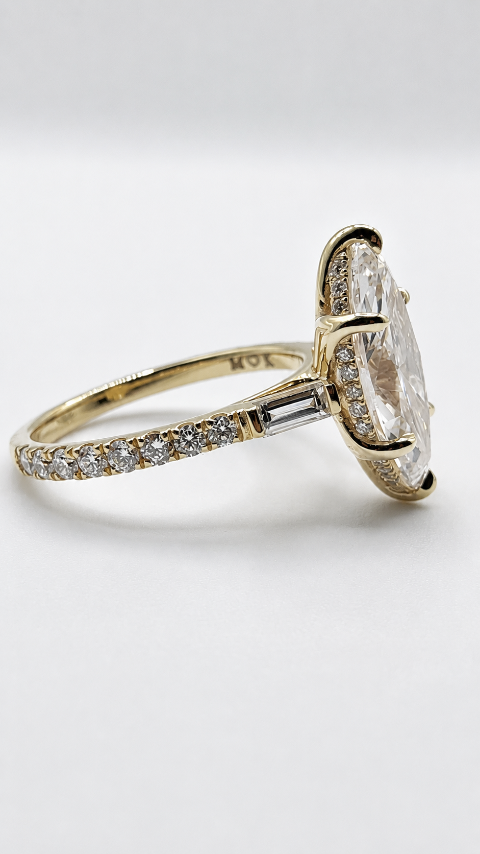 3.09CT Marquise Floral Basket Cathedral Ring with Baguette & Round Brilliant Diamonds