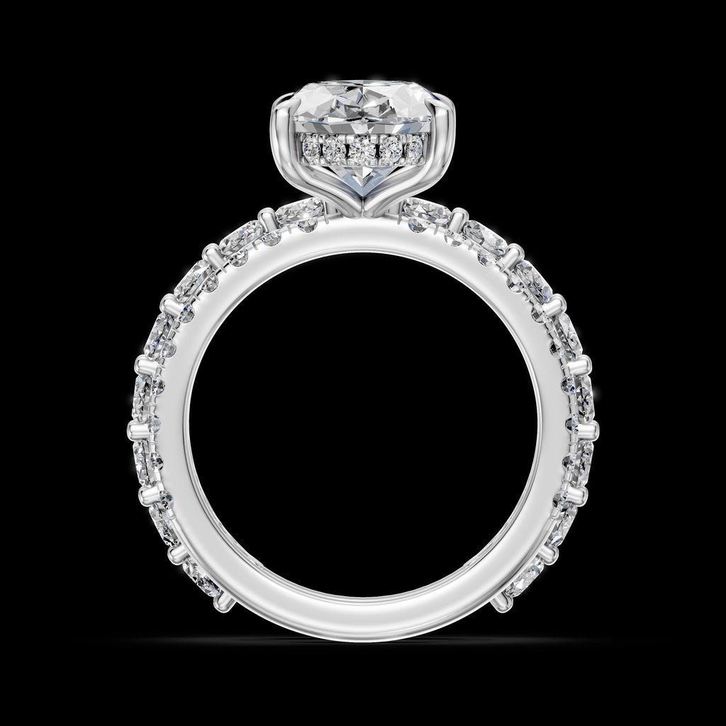 4.00CT Oval Diamond Hidden Halo Ring with Pave Shoulders & Matching Oval Diamond Band