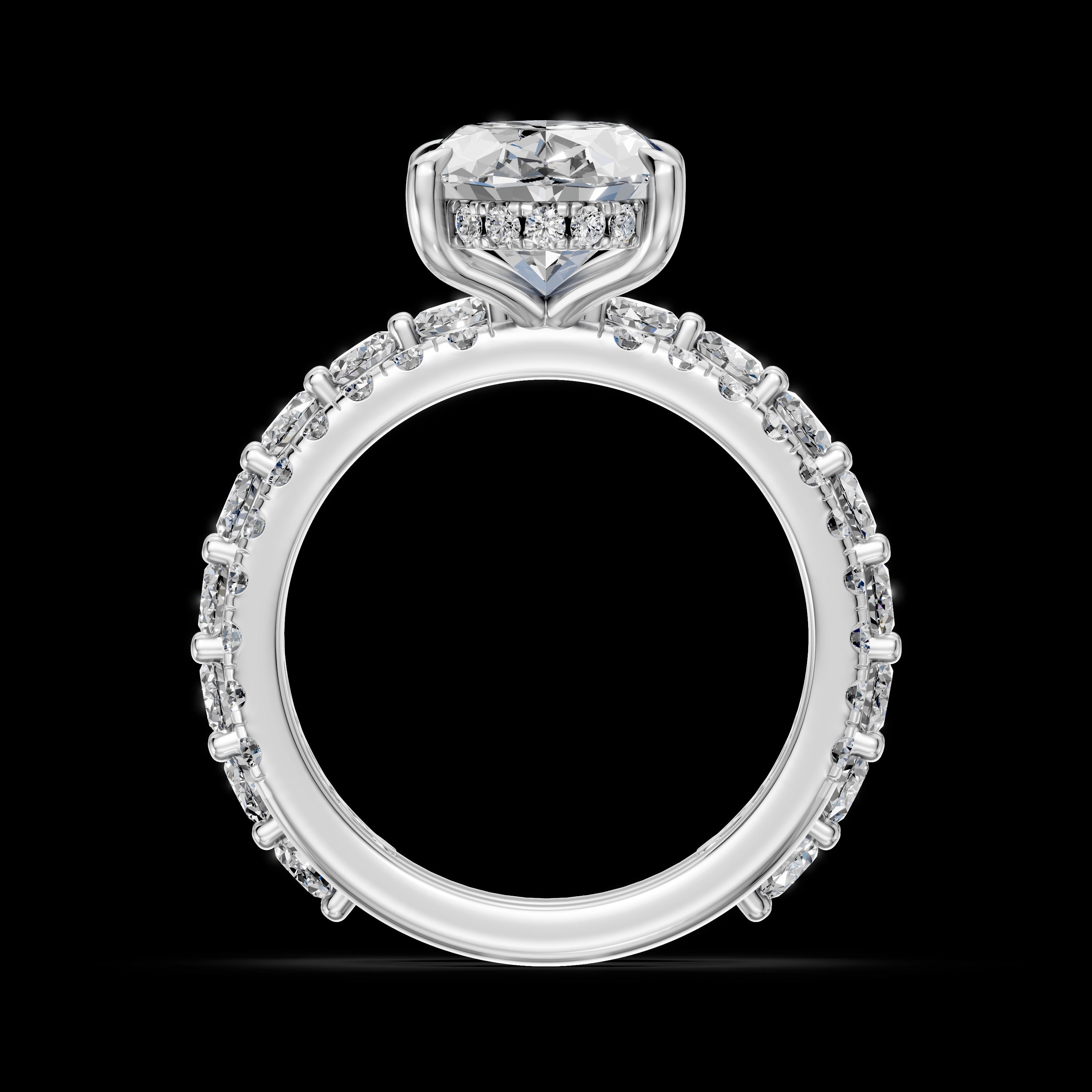 4.00CT Oval Diamond Hidden Halo Ring with Pave Shoulders & Matching Oval Diamond Band