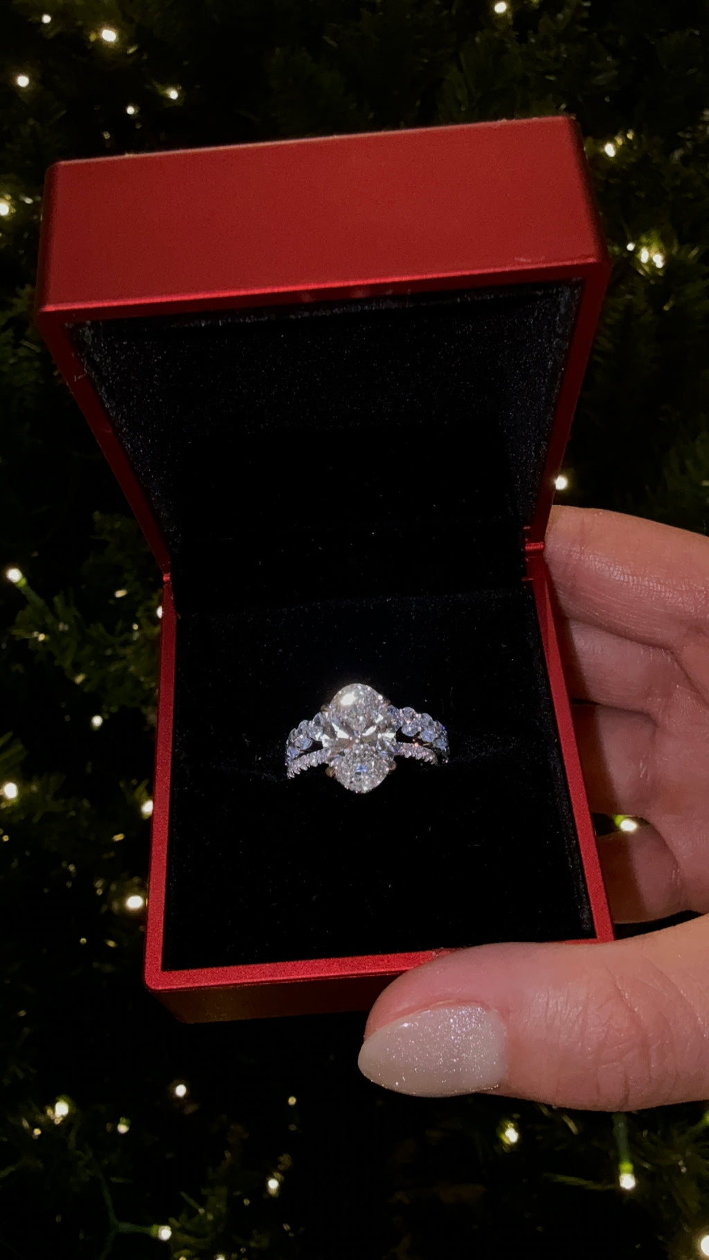 4.00CT Oval Diamond Hidden Halo Ring with Pave Shoulders & Matching Oval Diamond Band