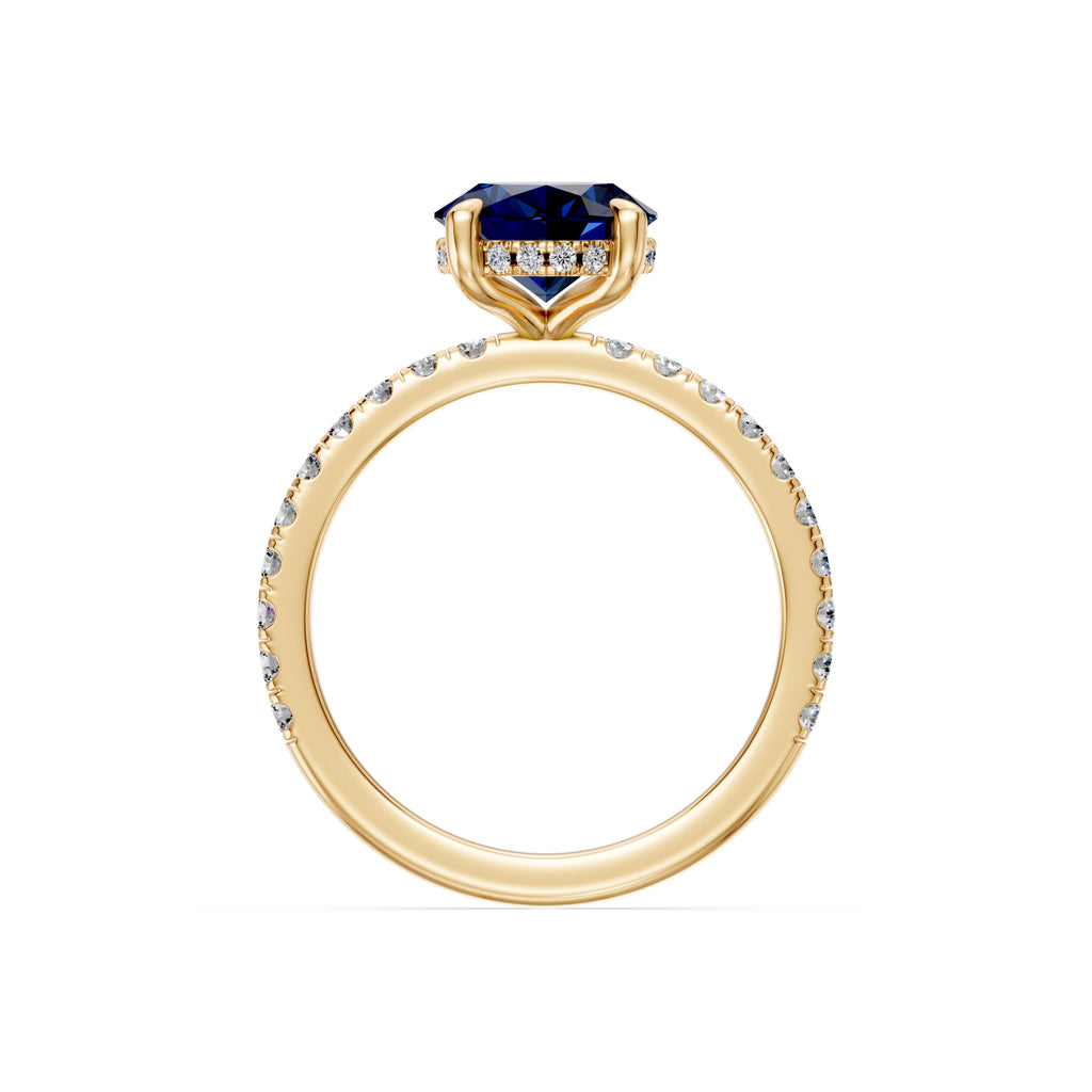2 CT Blue Sapphire Hidden Halo Diamond & Pave Shoulder Ring