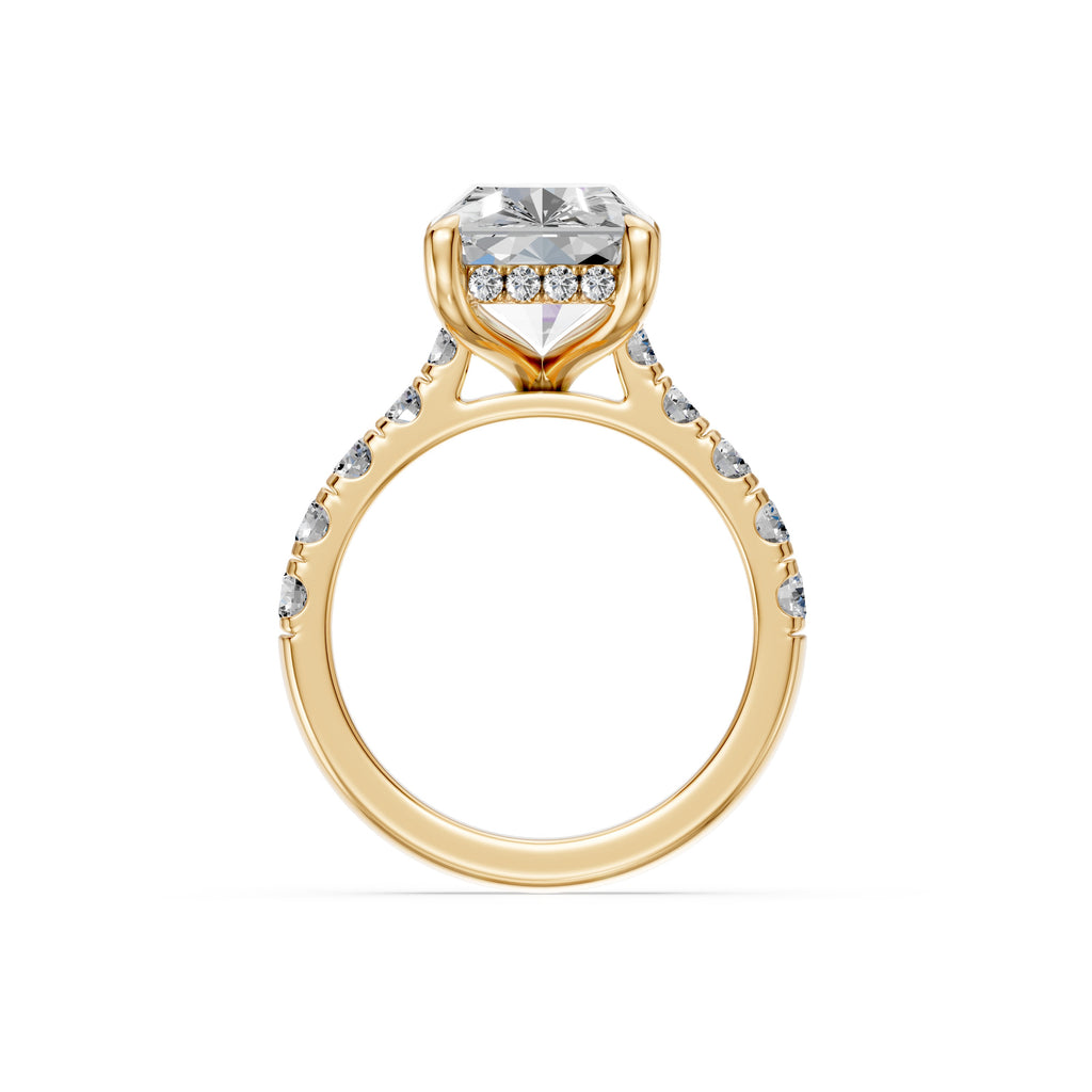 4.08CT Radiant Cut Diamond Cathedral Ring with Hidden Halo & Pave Set Diamonds