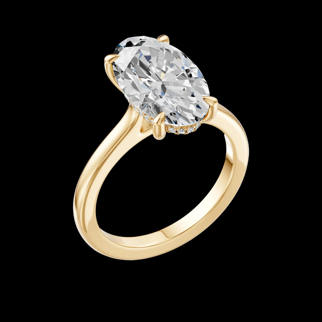 4.00CT Moval Diamond Hidden Halo Cathedral Ring