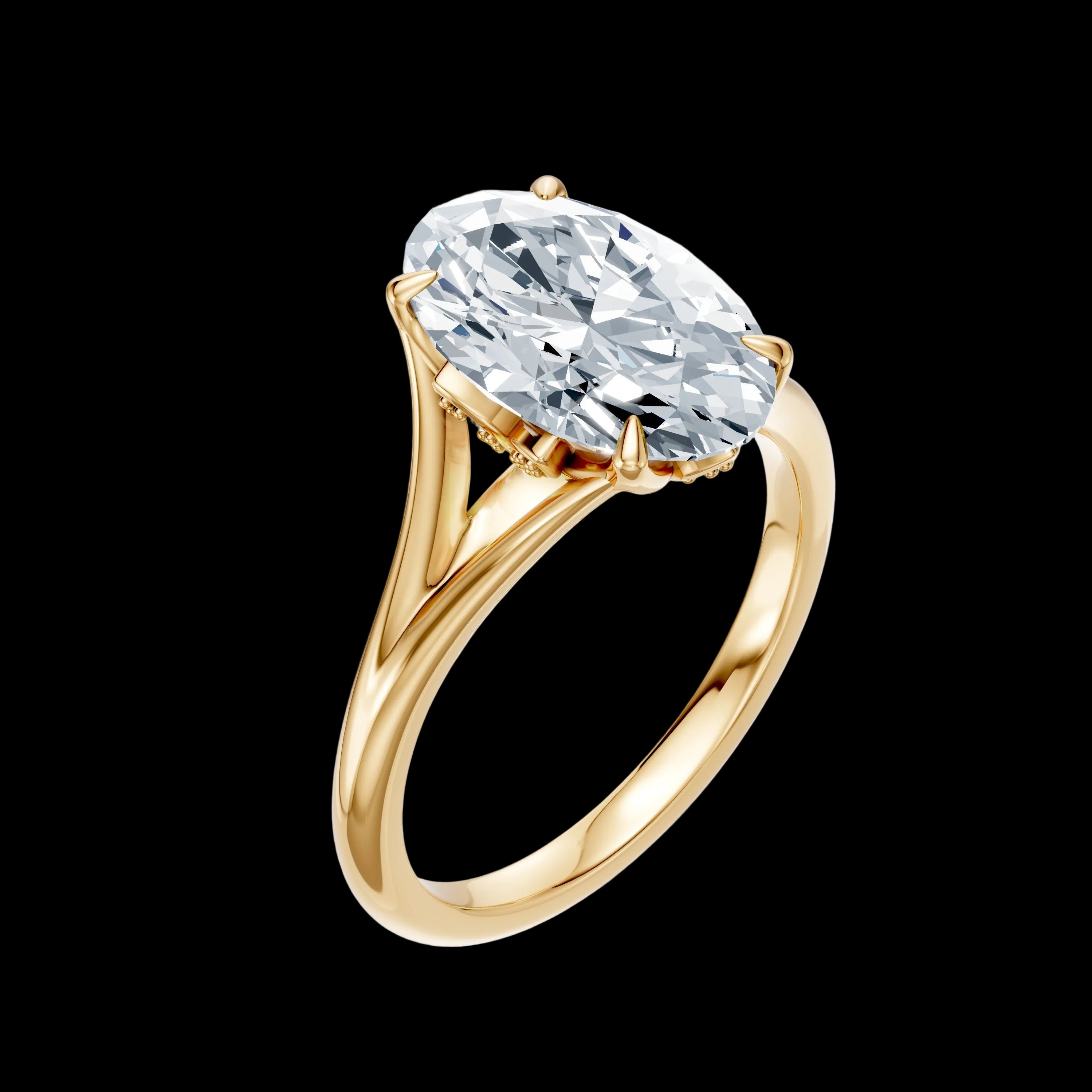 3.50CT Oval Diamond Floral Basket Split Cathedral Ring