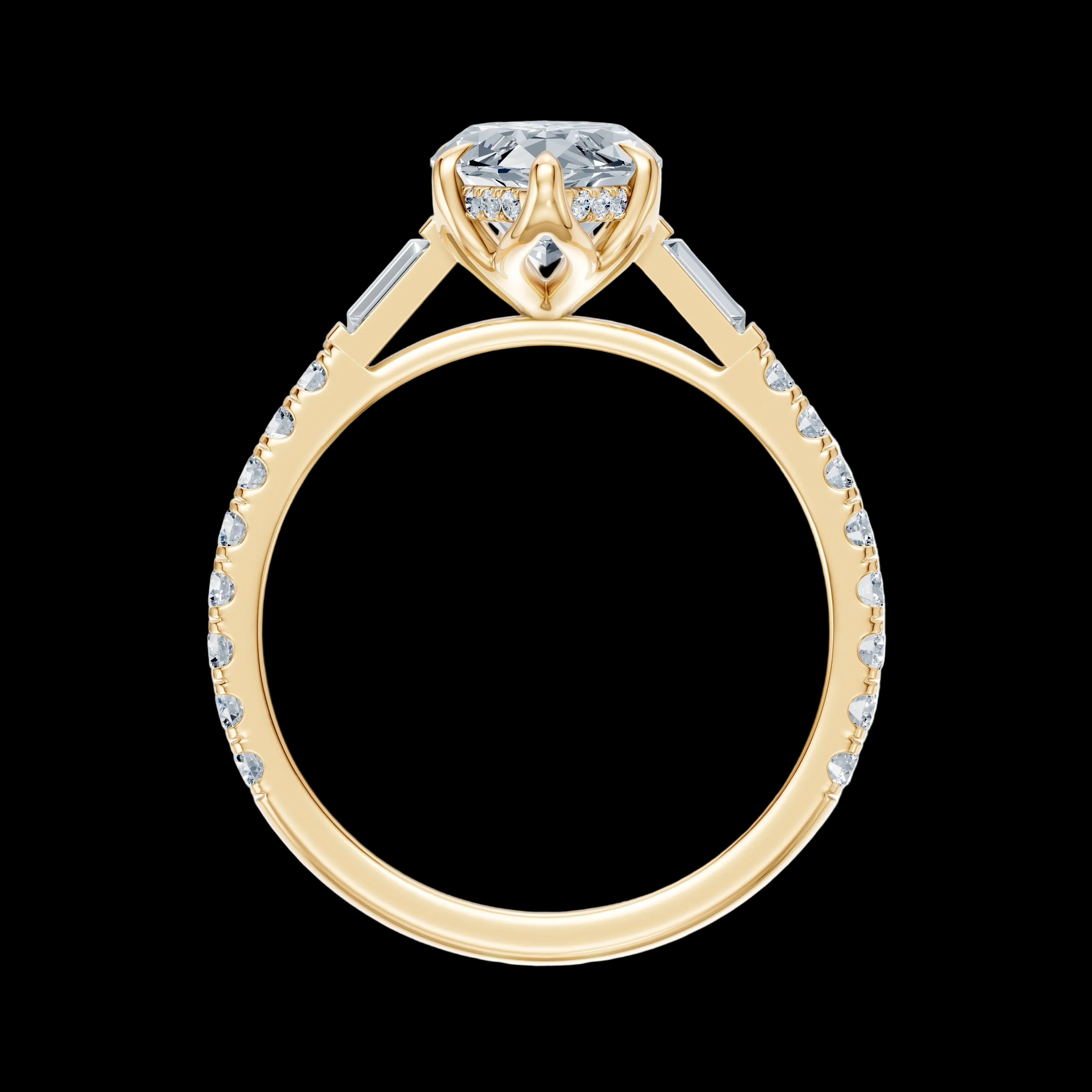 3.09CT Marquise Floral Basket Cathedral Ring with Baguette & Round Brilliant Diamonds