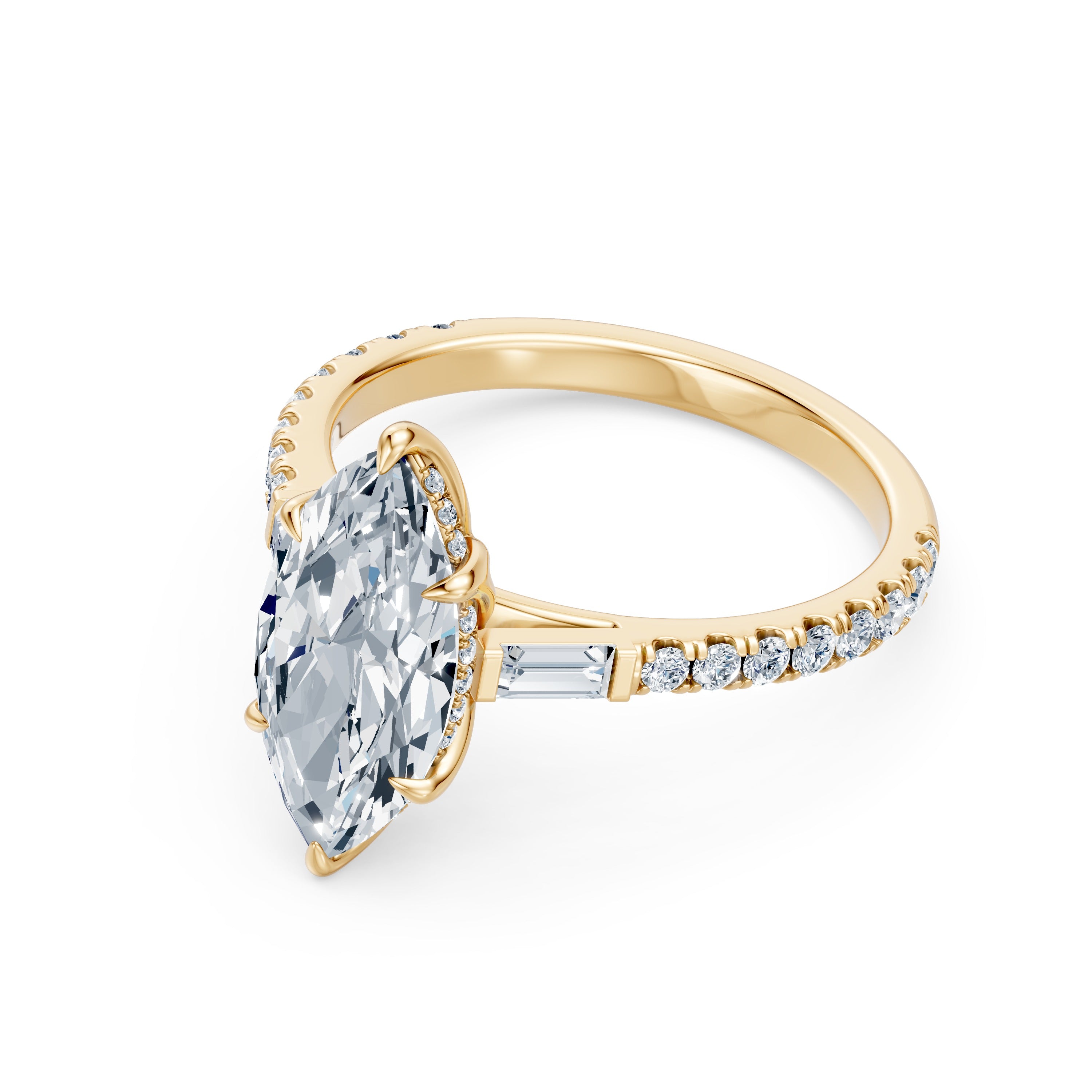 3.09CT Marquise Floral Basket Cathedral Ring with Baguette & Round Brilliant Diamonds
