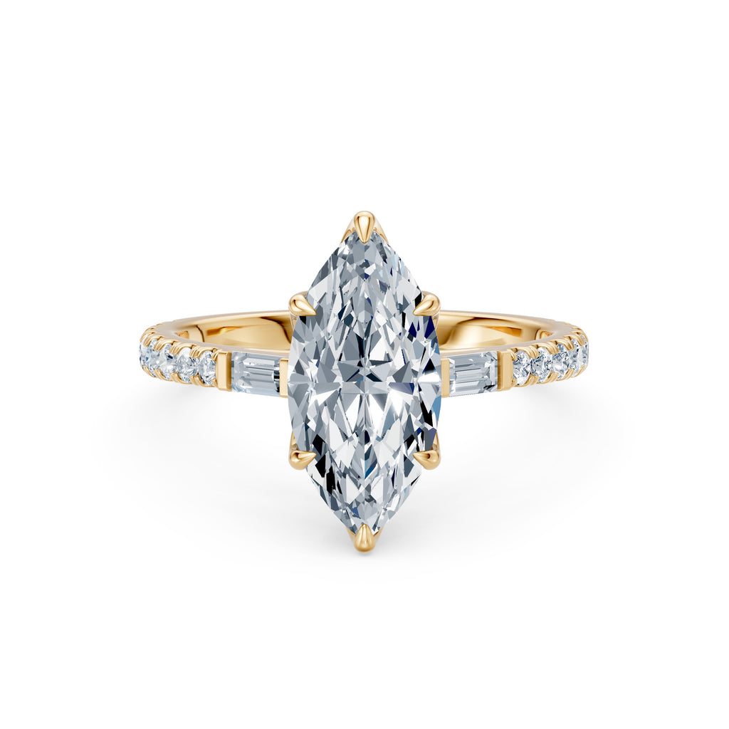 3.09CT Marquise Floral Basket Cathedral Ring with Baguette & Round Brilliant Diamonds