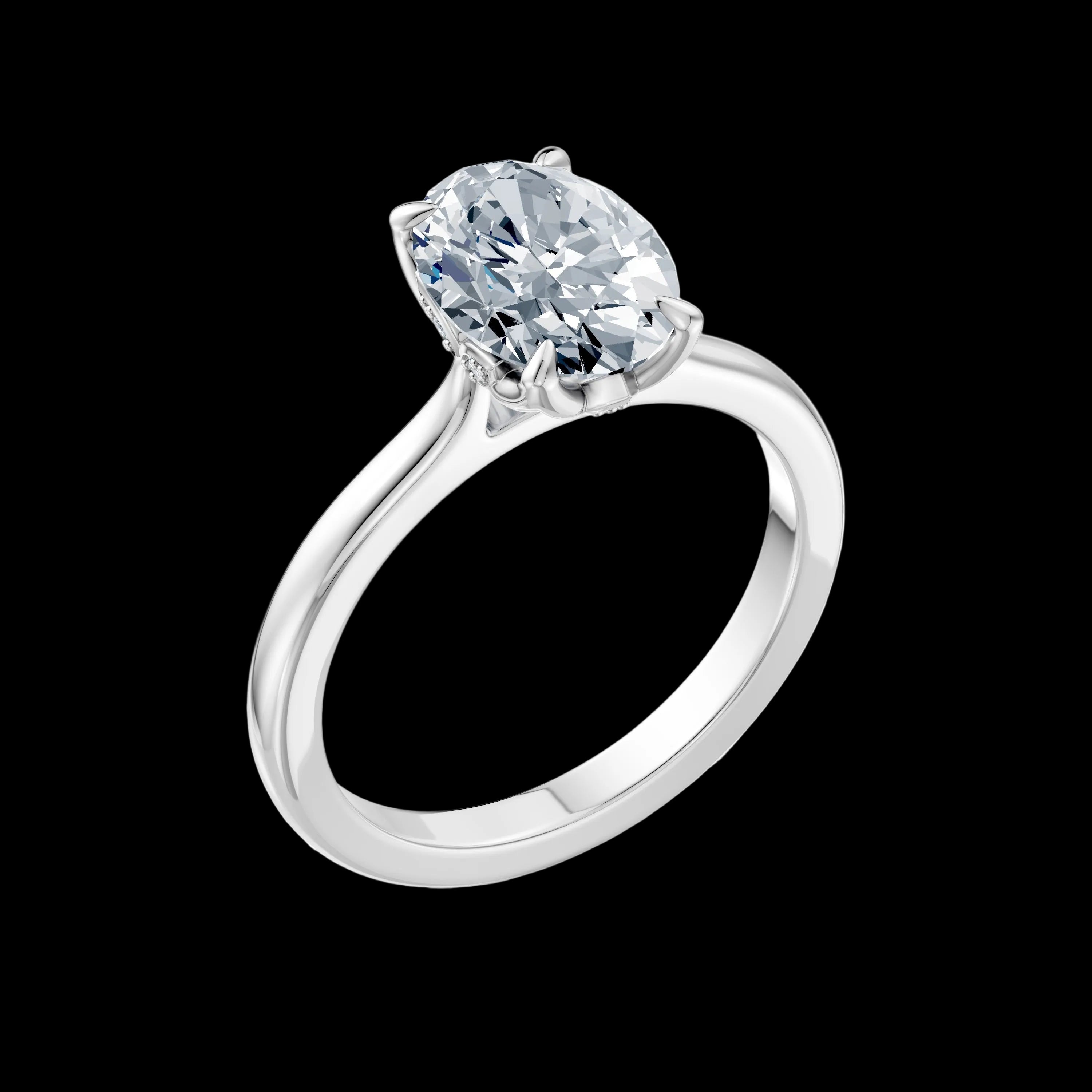 2.02 GIA Certified Oval Diamond Platinum Ring Floral Diamond Petal Basket