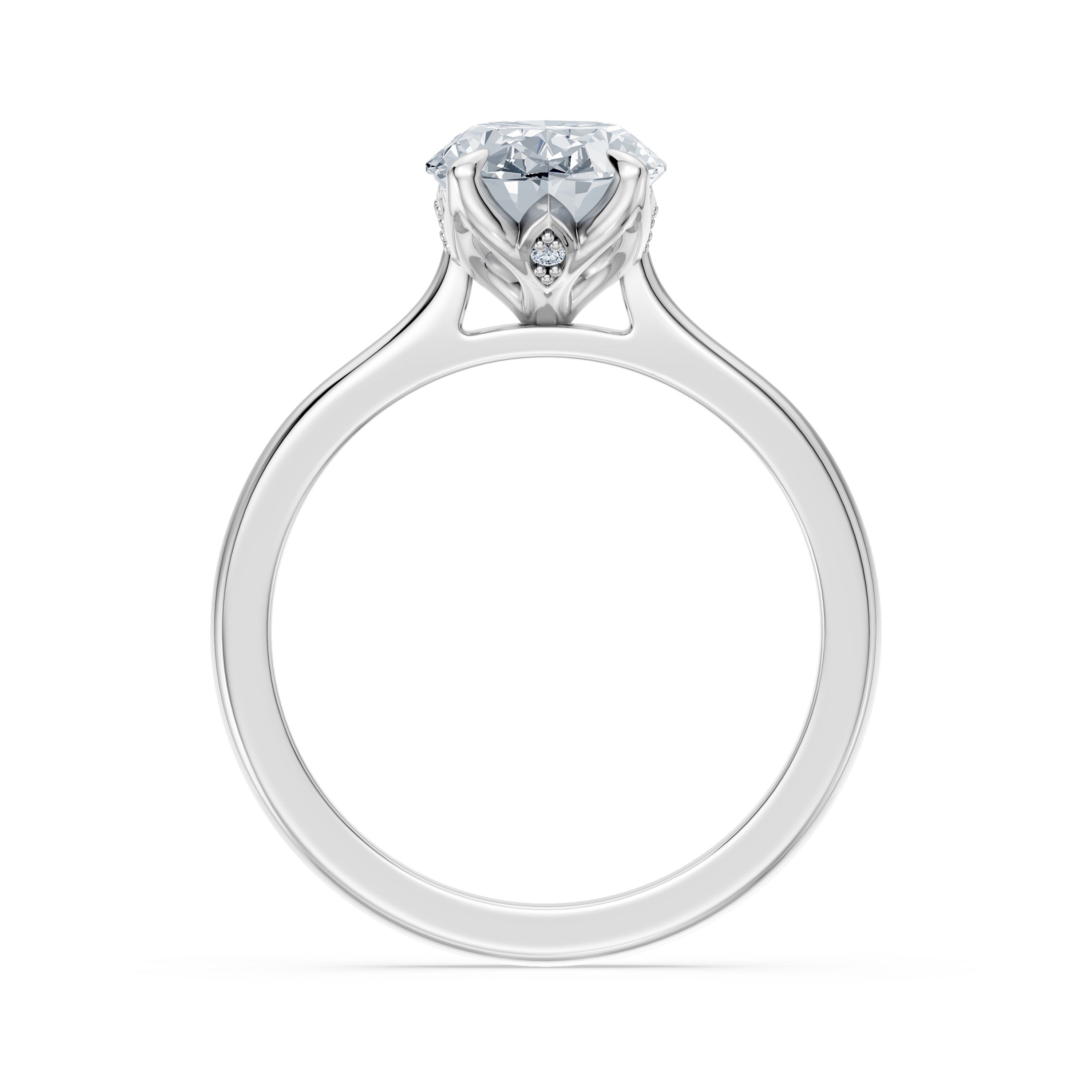 2.02 GIA Certified Oval Diamond Platinum Ring Floral Diamond Petal Basket