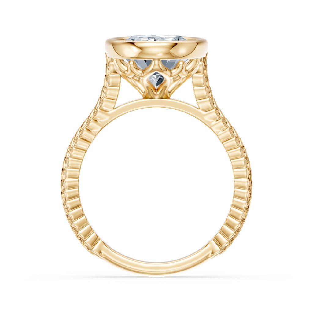 3.5 CT Oval Diamond Bezel Set_Lotus Flower Basket