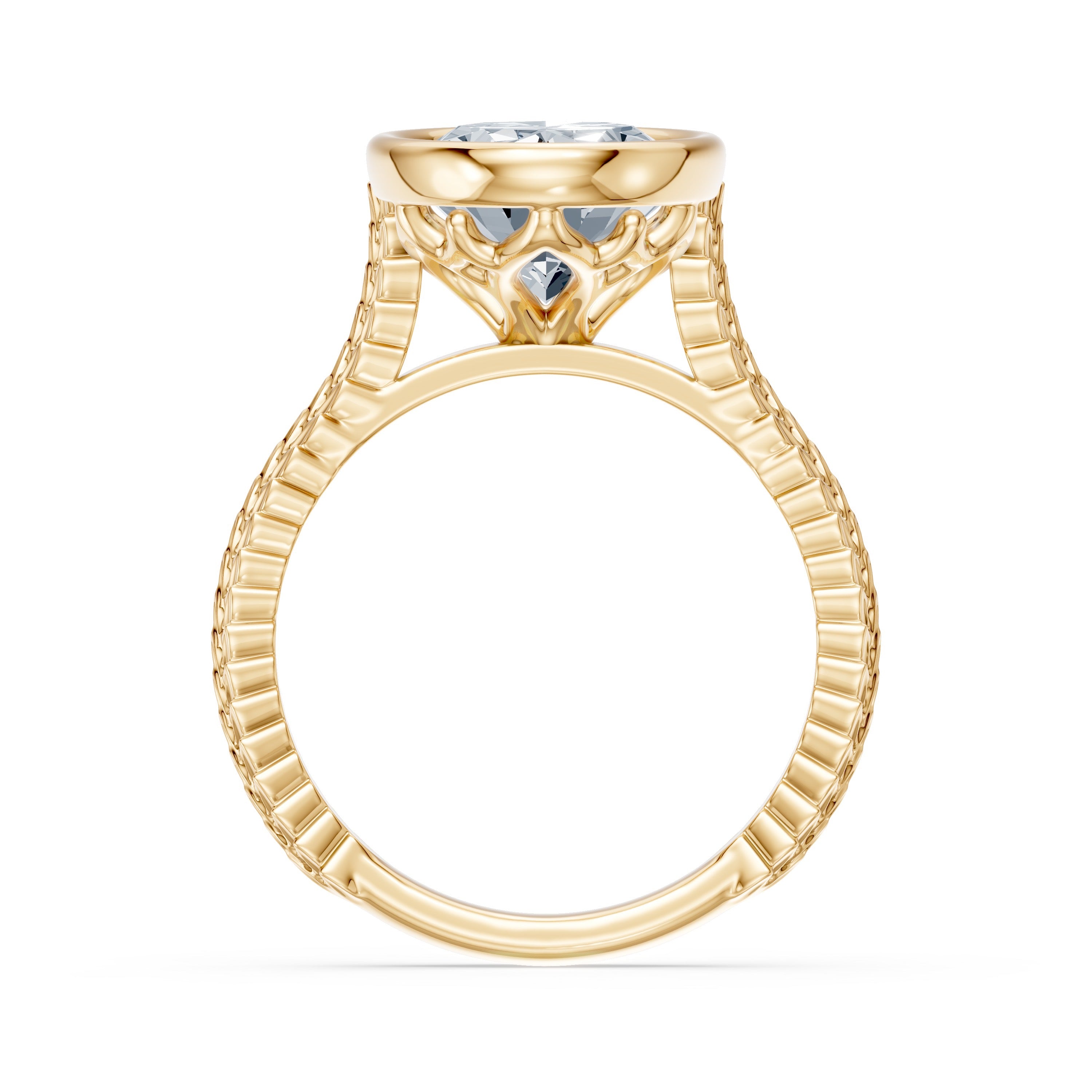 3.5 CT Oval Diamond Bezel Set_Lotus Flower Basket