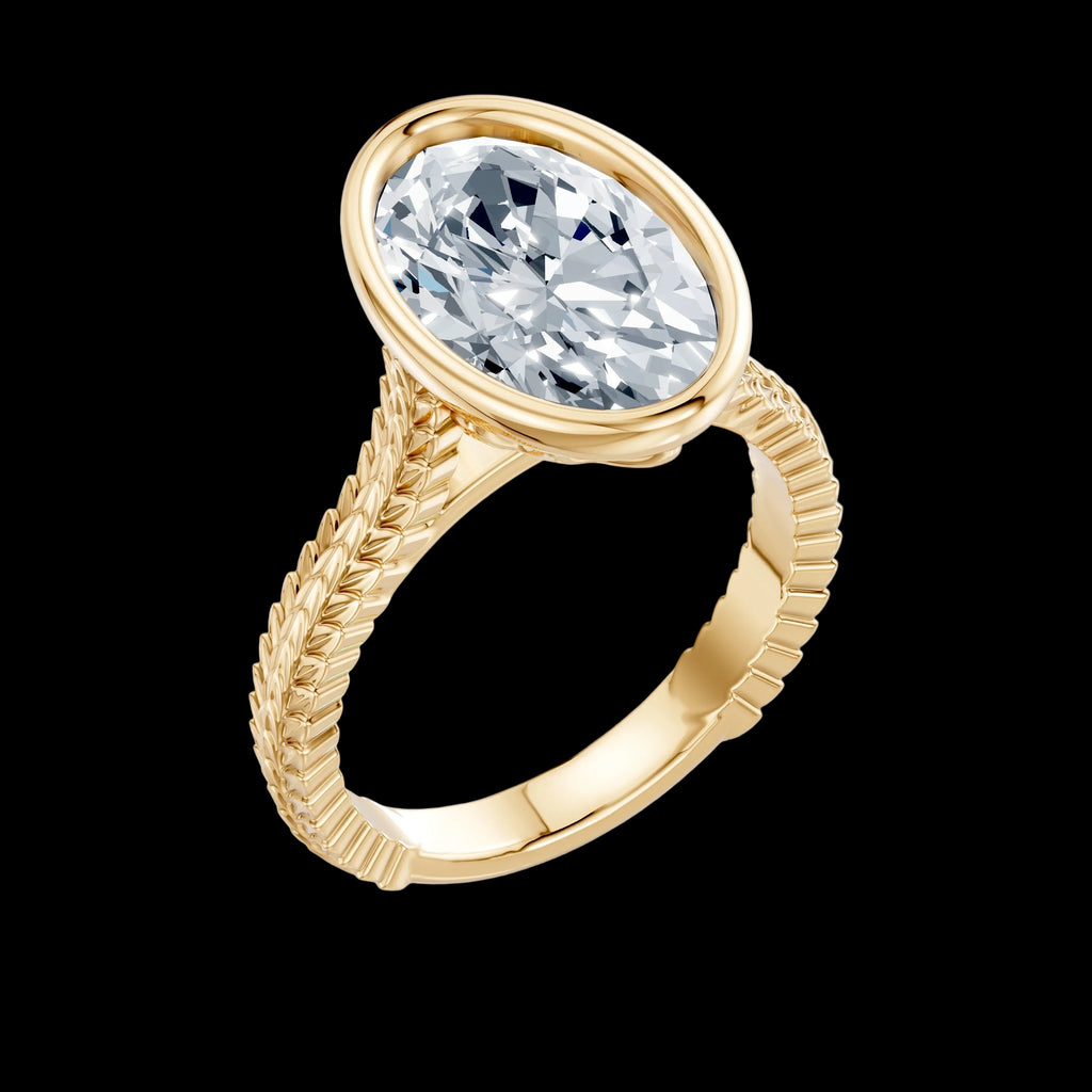 3.5 CT Oval Diamond Bezel Set_Lotus Flower Basket