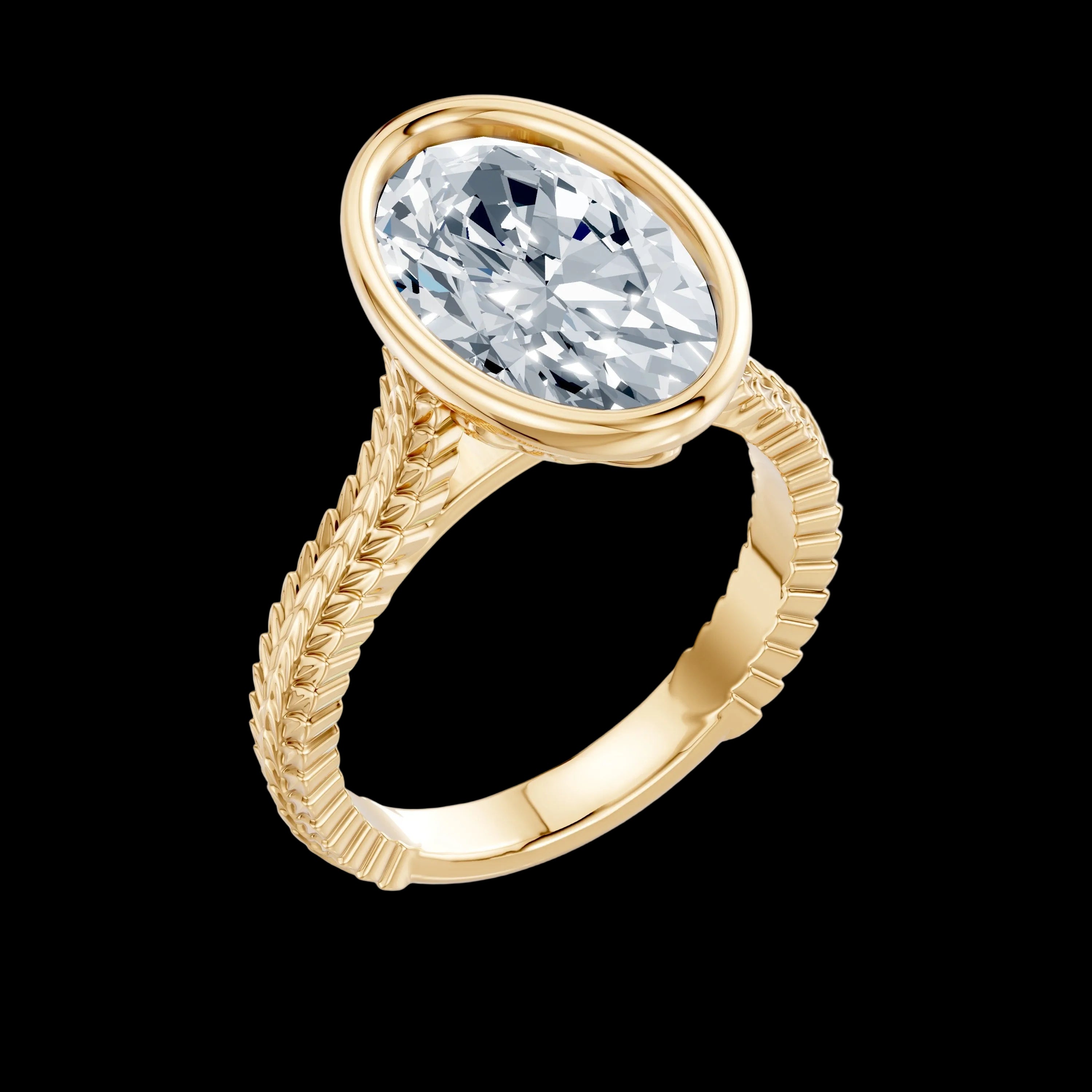 3.5 CT Oval Diamond Bezel Set_Lotus Flower Basket