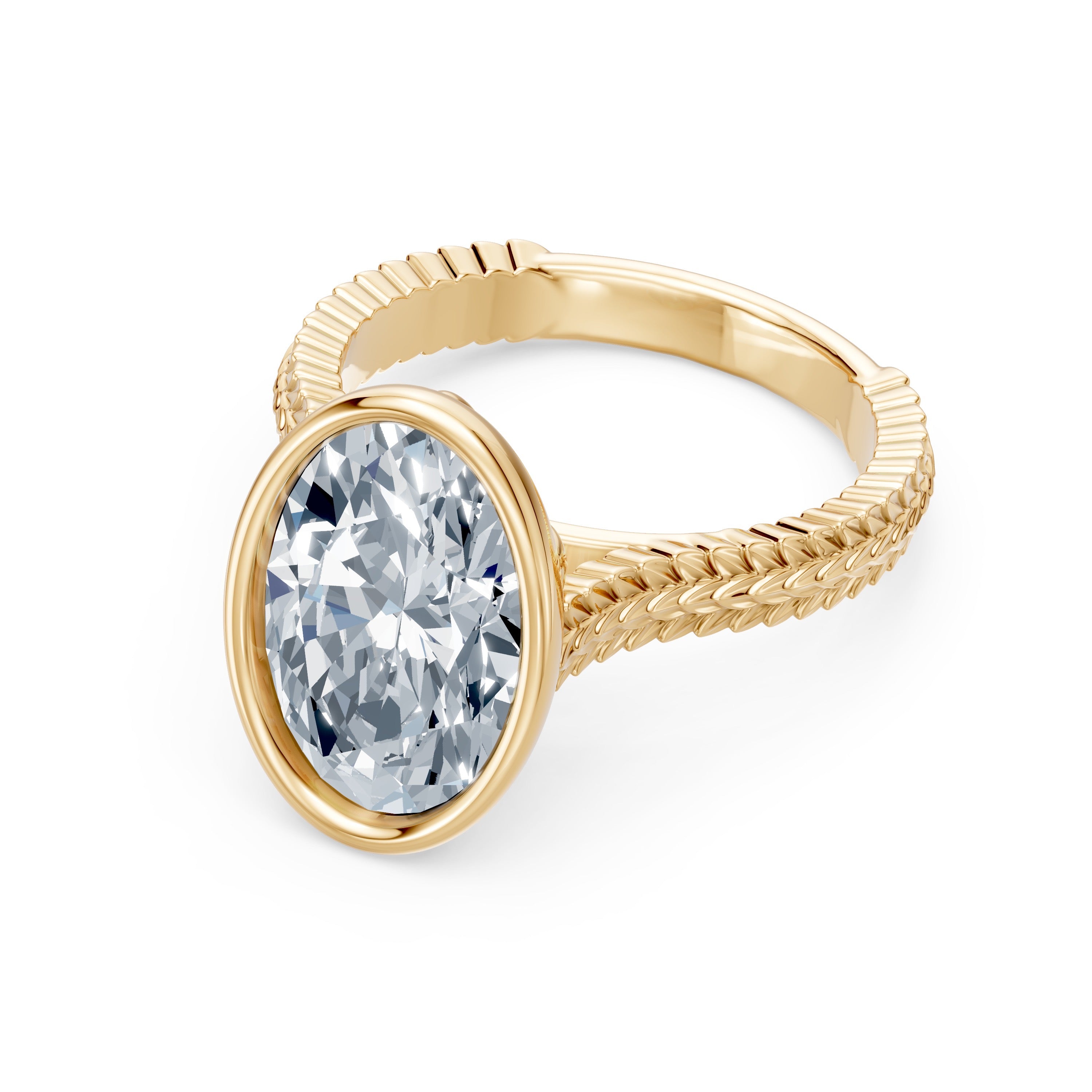 3.5 CT Oval Diamond Bezel Set_Lotus Flower Basket