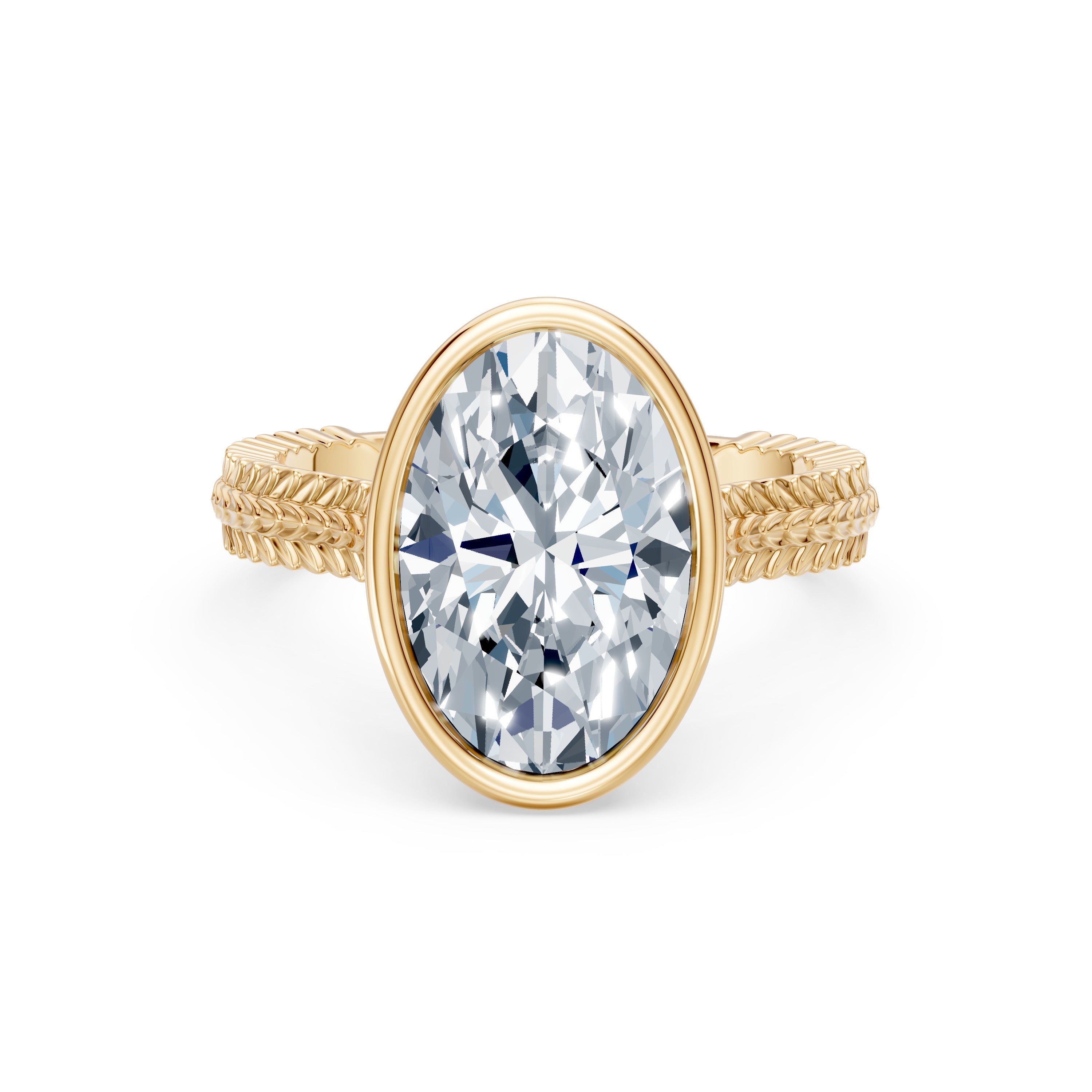 3.5 CT Oval Diamond Bezel Set_Lotus Flower Basket