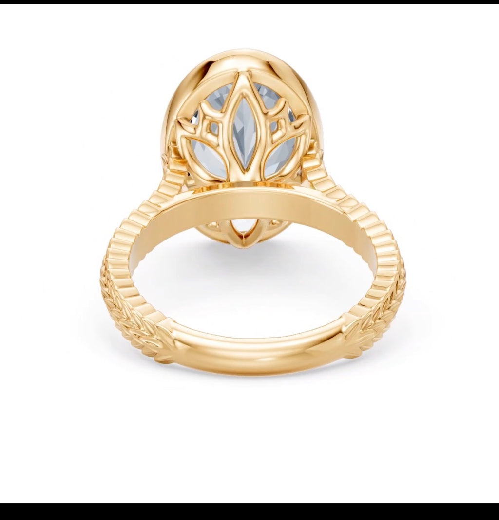 3.5 CT Oval Diamond Bezel Set_Lotus Flower Basket