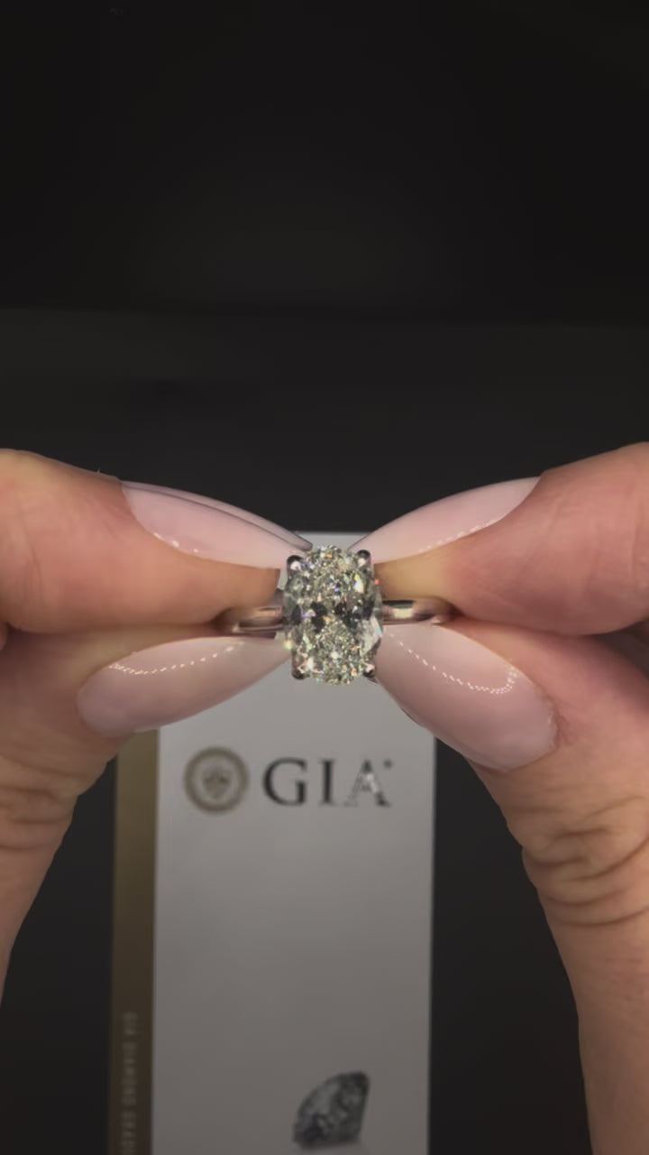 2.02 GIA Certified Oval Diamond Platinum Ring Floral Diamond Petal Basket