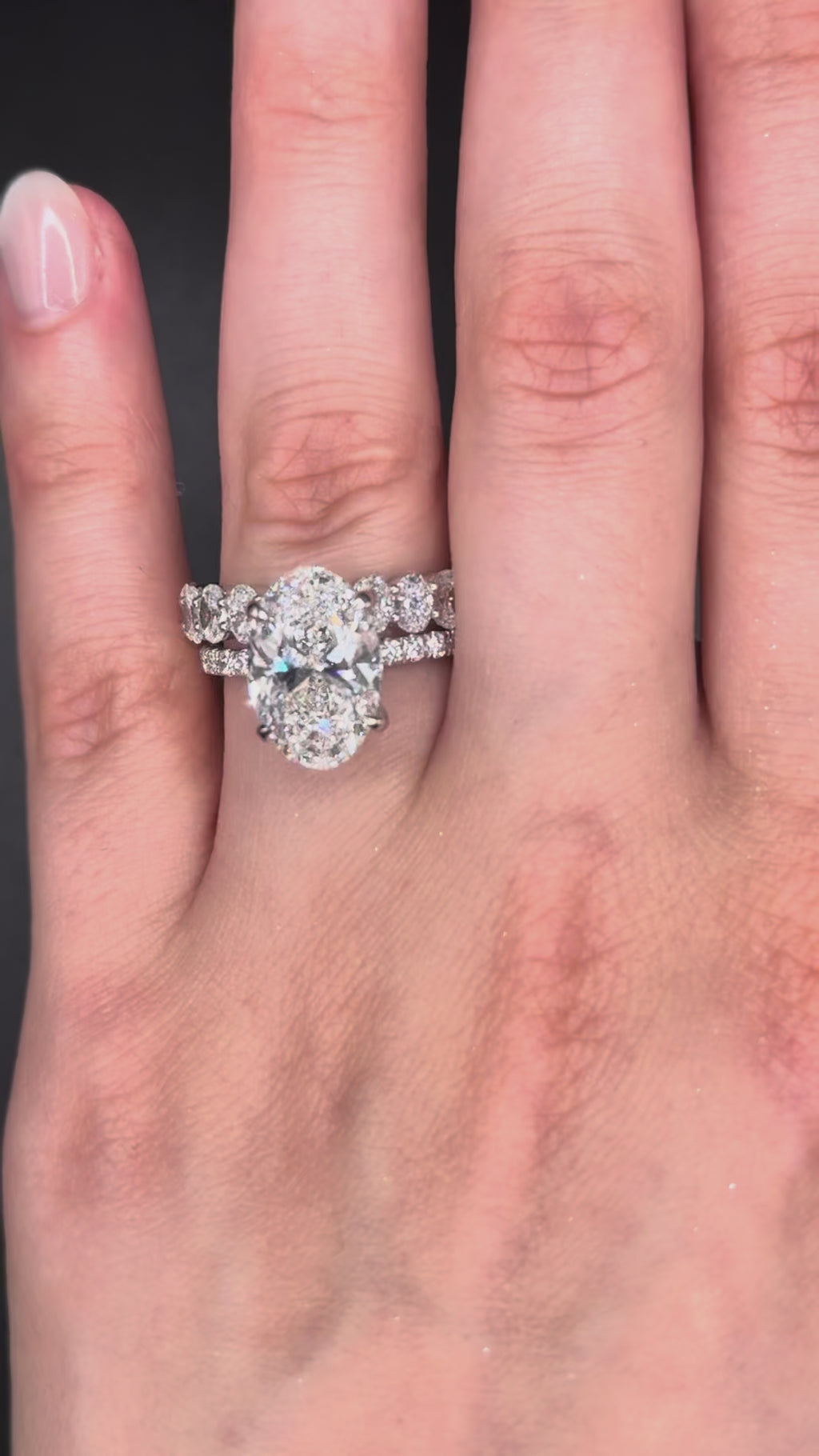 4.00CT Oval Diamond Hidden Halo Ring with Pave Shoulders & Matching Oval Diamond Band