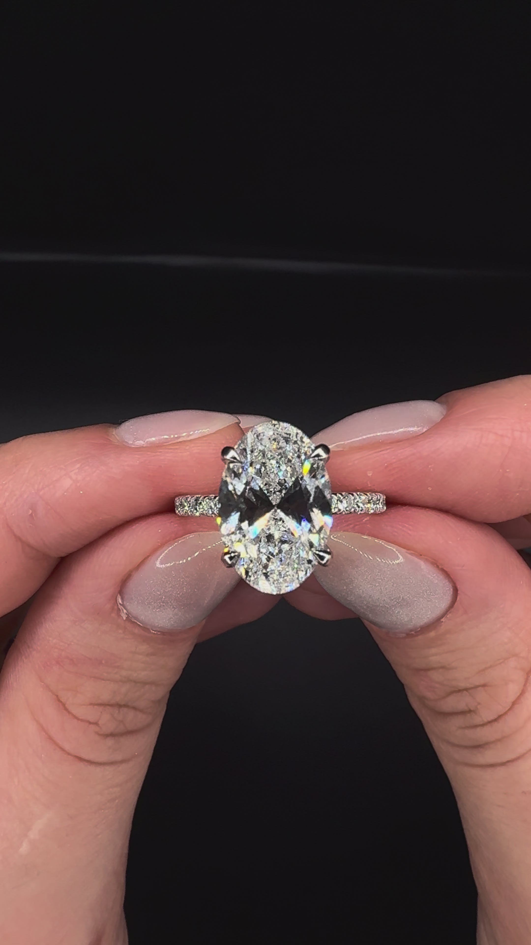 4.00CT Oval Diamond Hidden Halo Ring with Pave Shoulders & Matching Oval Diamond Band