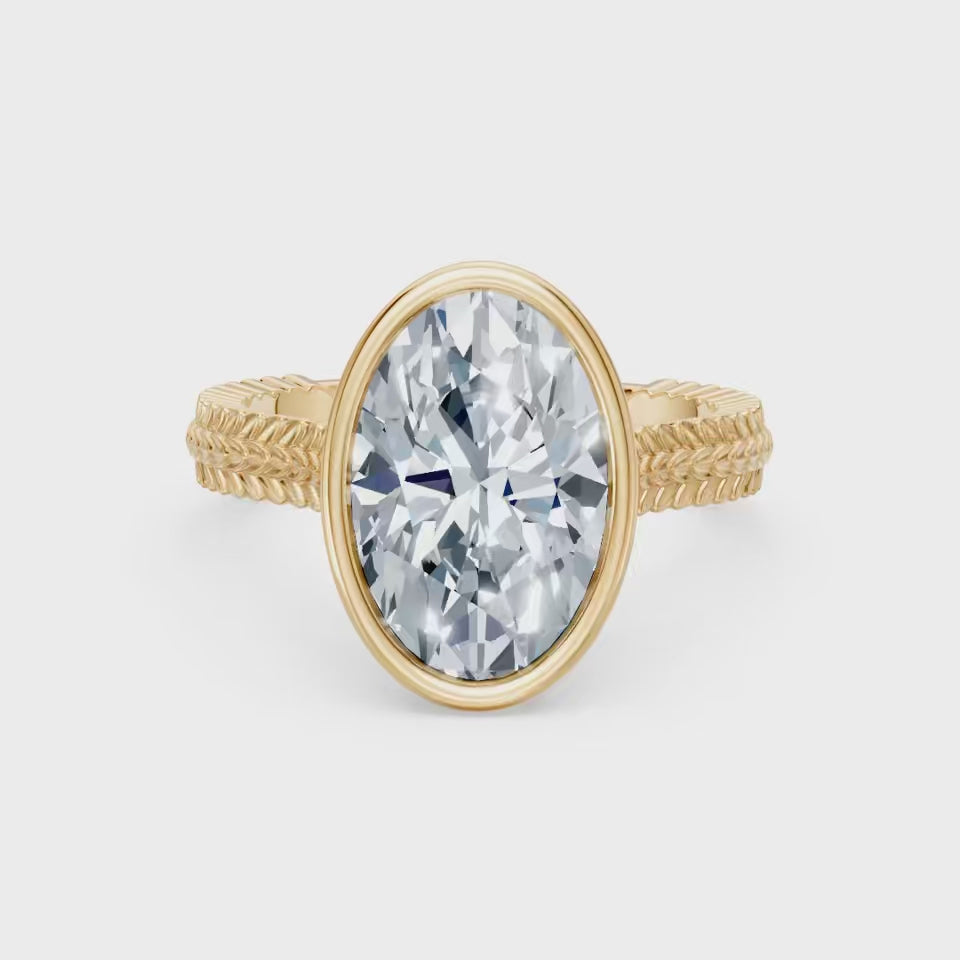3.5 CT Oval Diamond Bezel Set_Lotus Flower Basket
