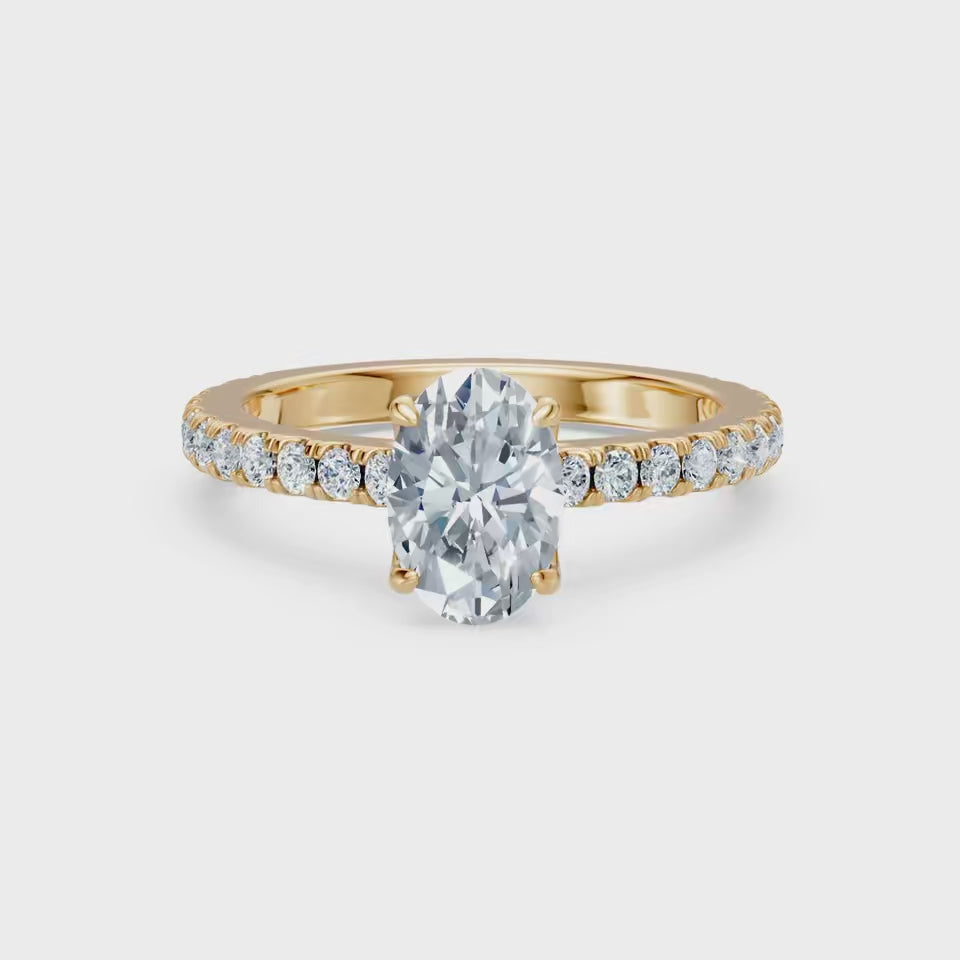 1 CT Oval Diamond Tulip Basket Pave Diamond Shoulder
