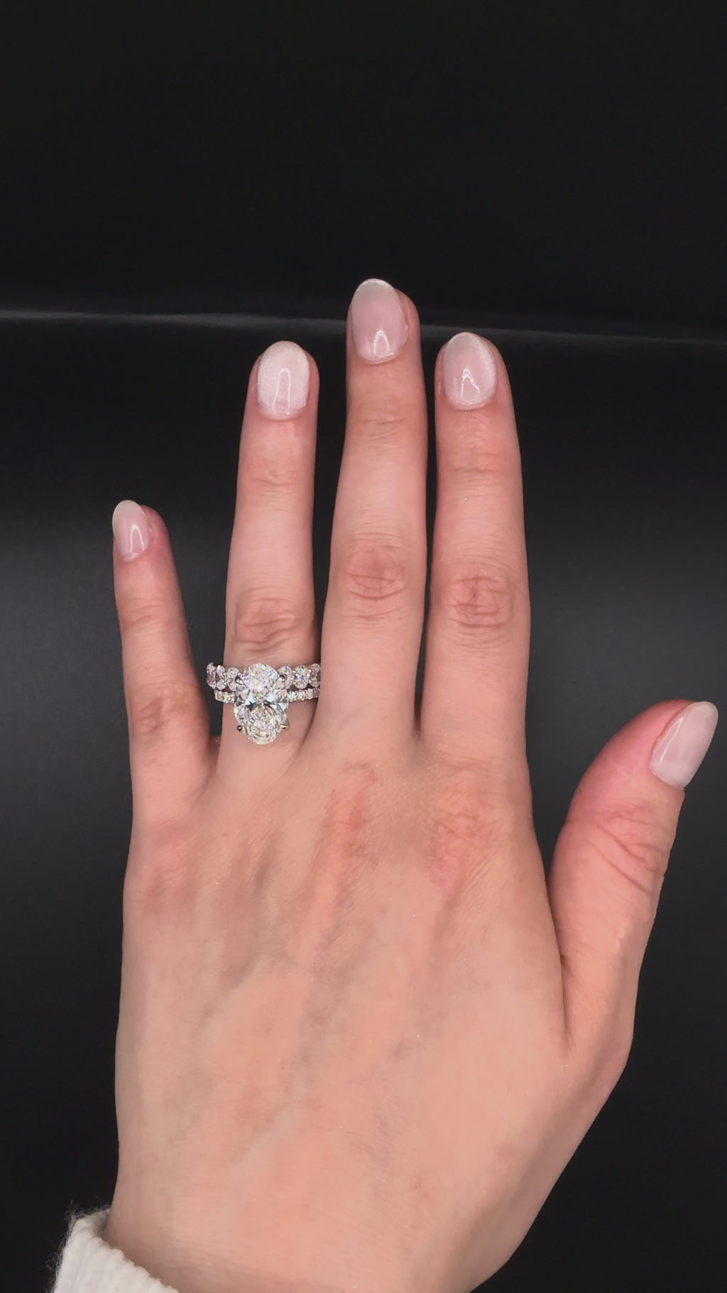 4.00CT Oval Diamond Hidden Halo Ring with Pave Shoulders & Matching Oval Diamond Band