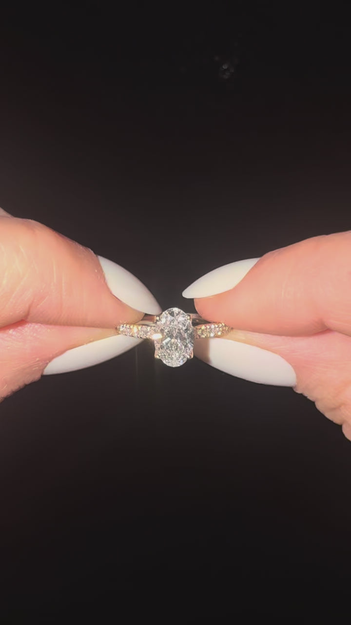 1 CT Oval Diamond Tulip Basket Pave Diamond Shoulder