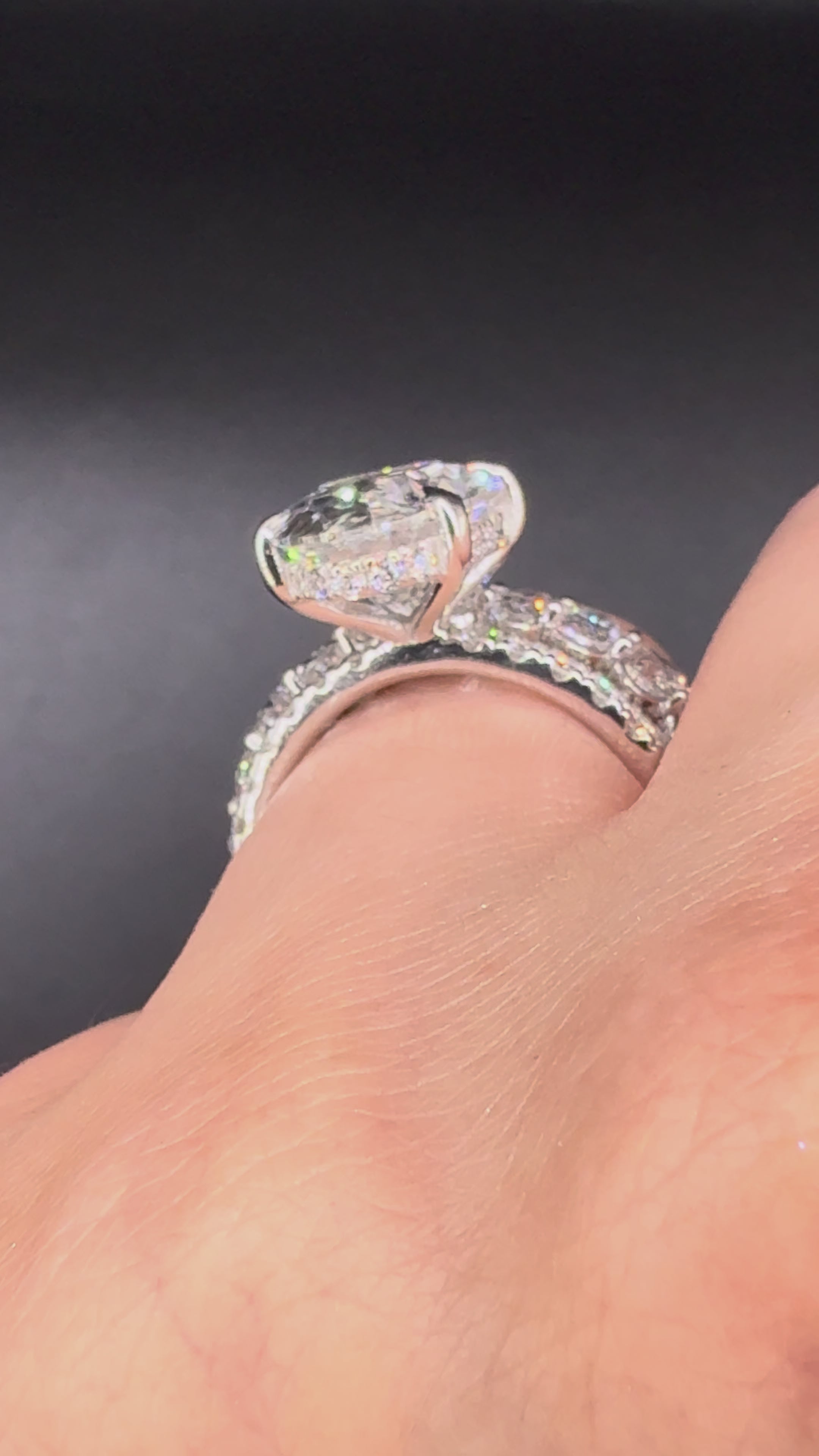 4.00CT Oval Diamond Hidden Halo Ring with Pave Shoulders & Matching Oval Diamond Band