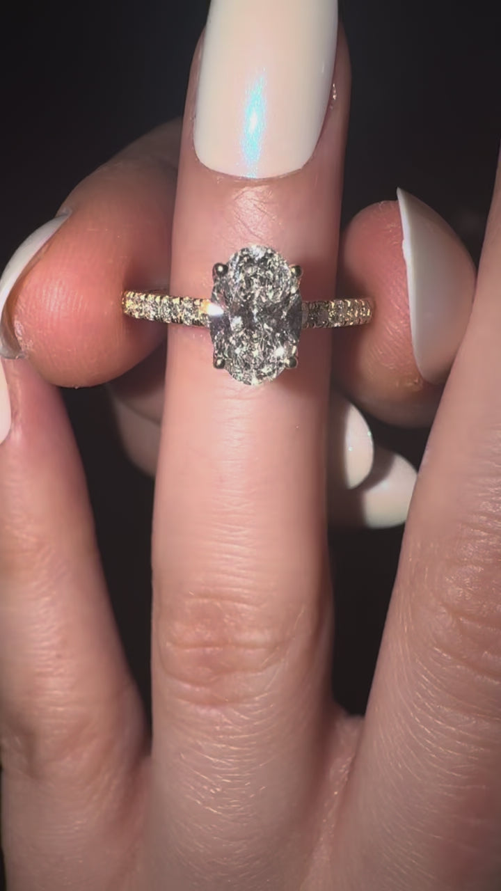 1 CT Oval Diamond Tulip Basket Pave Diamond Shoulder
